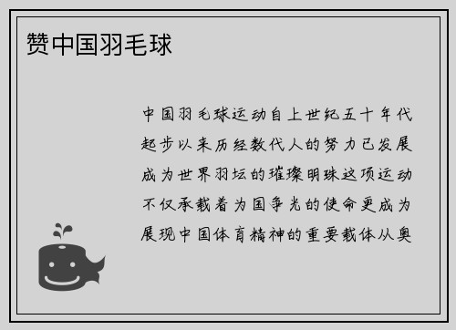 赞中国羽毛球